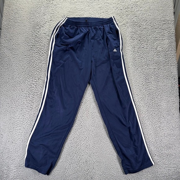 Vintage Adidas Track Pants Mens Large Blue Straight Tear Away 3 Strips Polyester